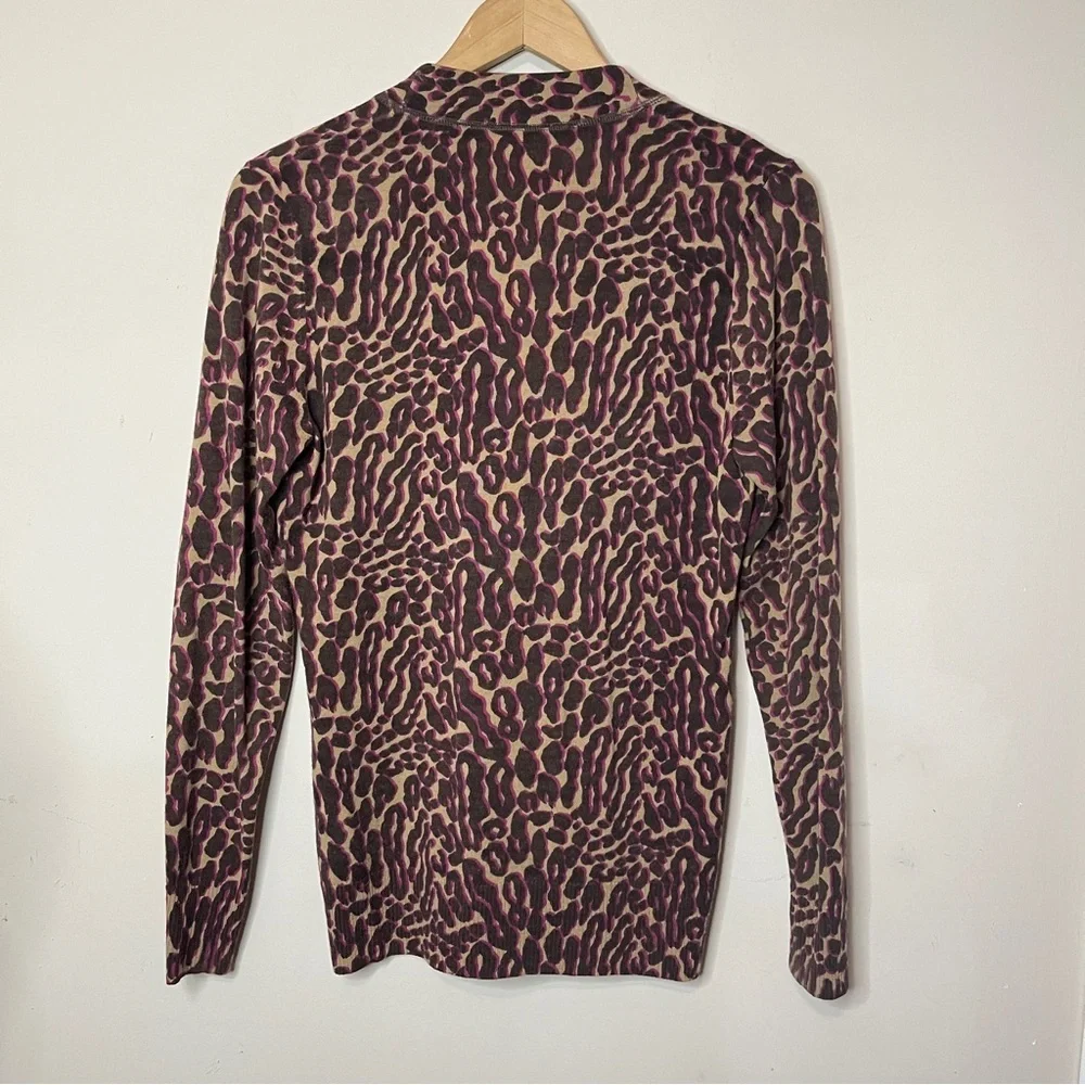 TORY BURCH Lightweight Merino Wool Leopard Print Button-Up Cardigan, Small‎